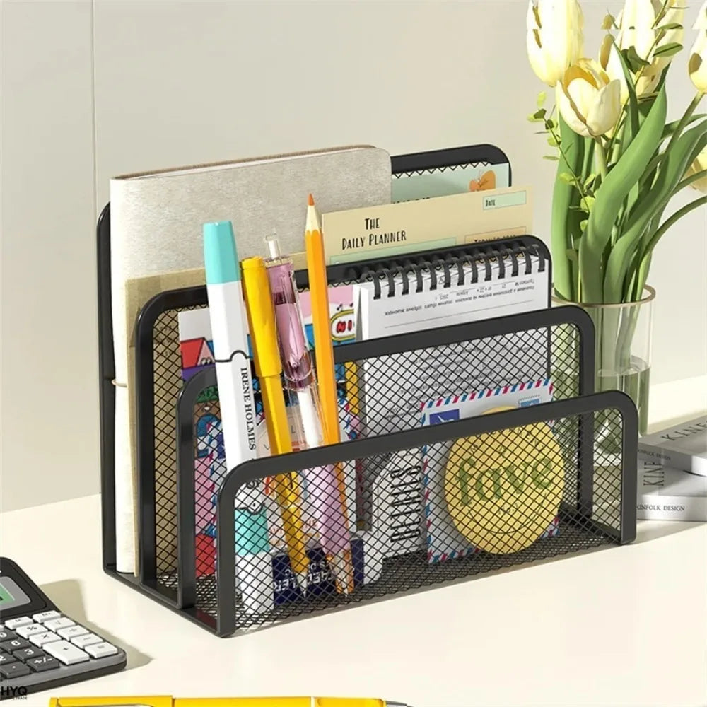 Desktara Harbor 3-Layer Black Metal Mesh Desk Organizer — Desktara Modern Desks & Workspace Accessories — view 3