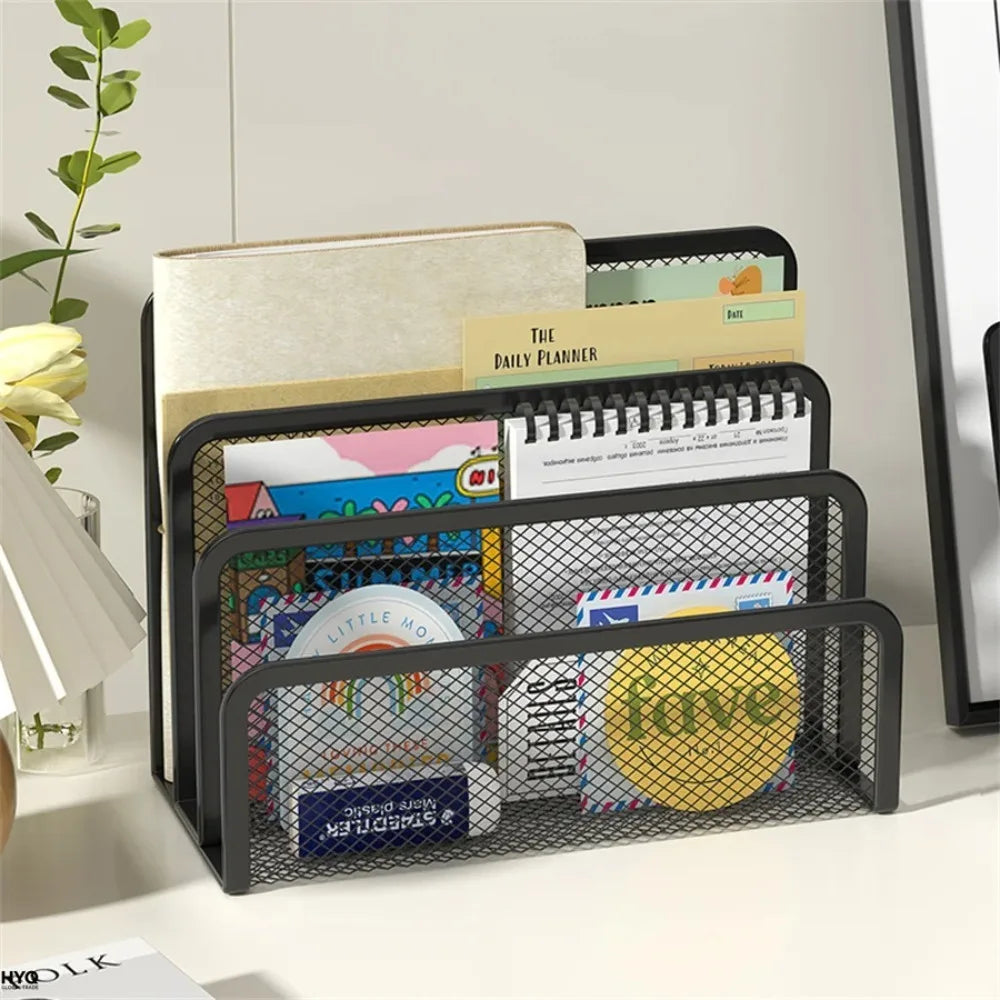 Desktara Harbor 3-Layer Black Metal Mesh Desk Organizer — Desktara Modern Desks & Workspace Accessories